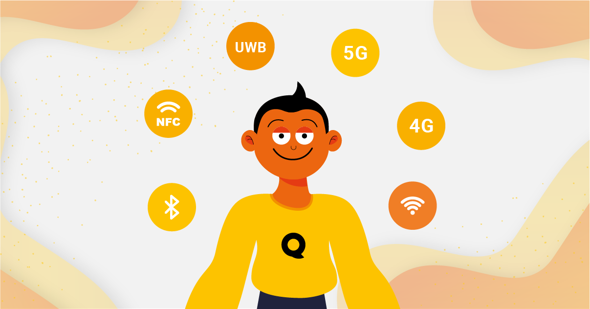 Illustration: mobile connectivity with UWB, 5G, 4G, NFC, Bluetooth and Wi-Fi