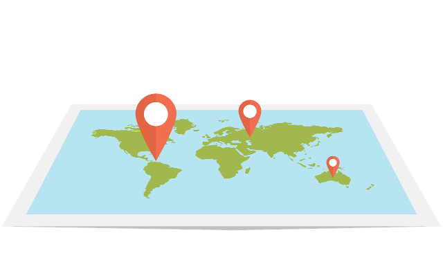 World map with location pins
